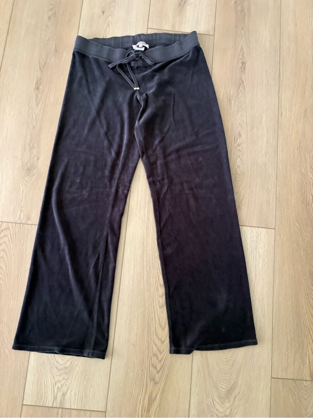 Juicy Couture Dark Gray Velour Lounge Pants Size L Y2K Drawstring Gold Tips